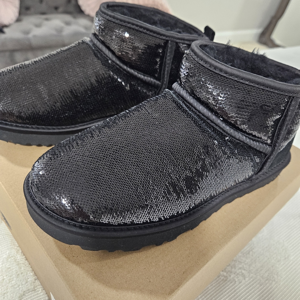 Black Sequin Ankle Boots